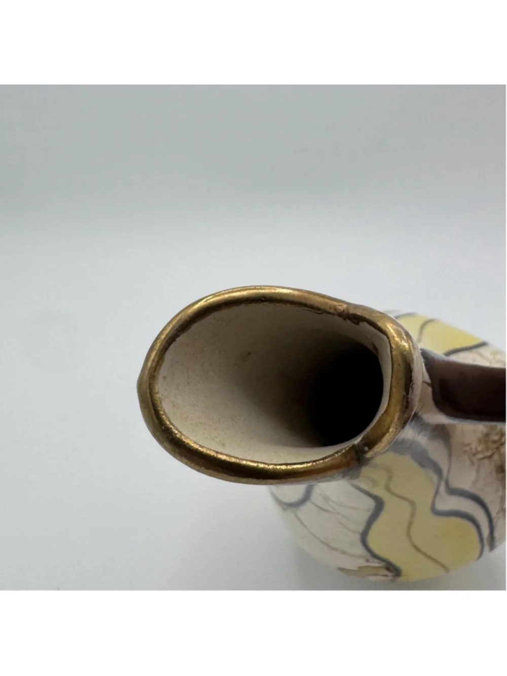 Vintage Mid Century Modern 8” Ceramic Pitcher Bud Vase | Atomic Cream Mustard Bl